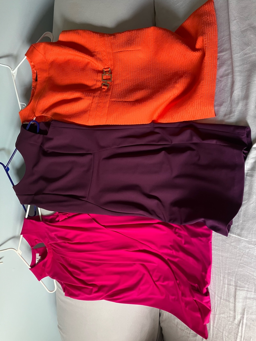 Bundle of Three Sleeveless Dresses in Orange, Plum/Eggplant & Hot Pink